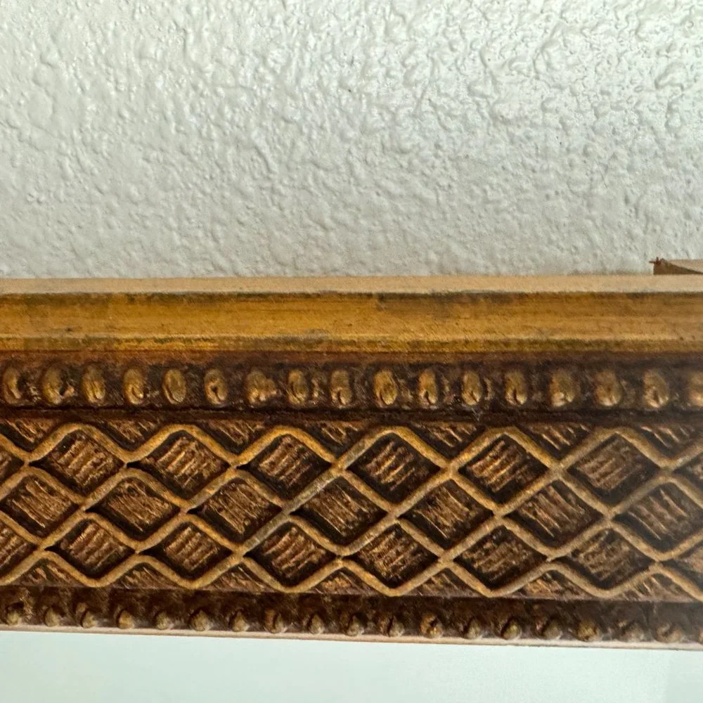 Vintage Gold Leaf Hollywood Mirror w/ Shelf Wood Gold Patina Wall / Table